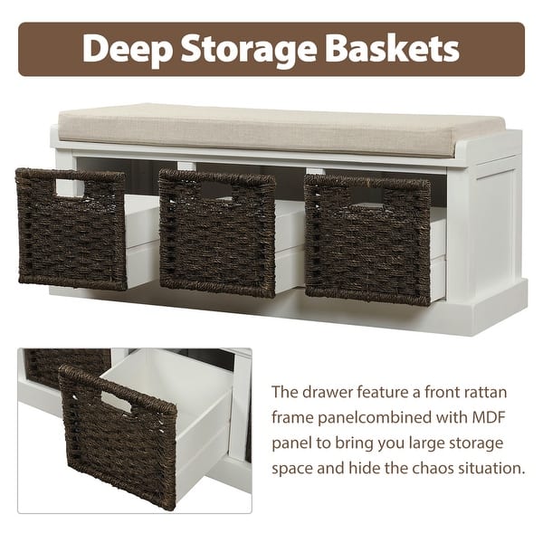 Merax Entryway Storage Bench With 3 Removable Baskets And Cushion Overstock 31428684 Antique Navy