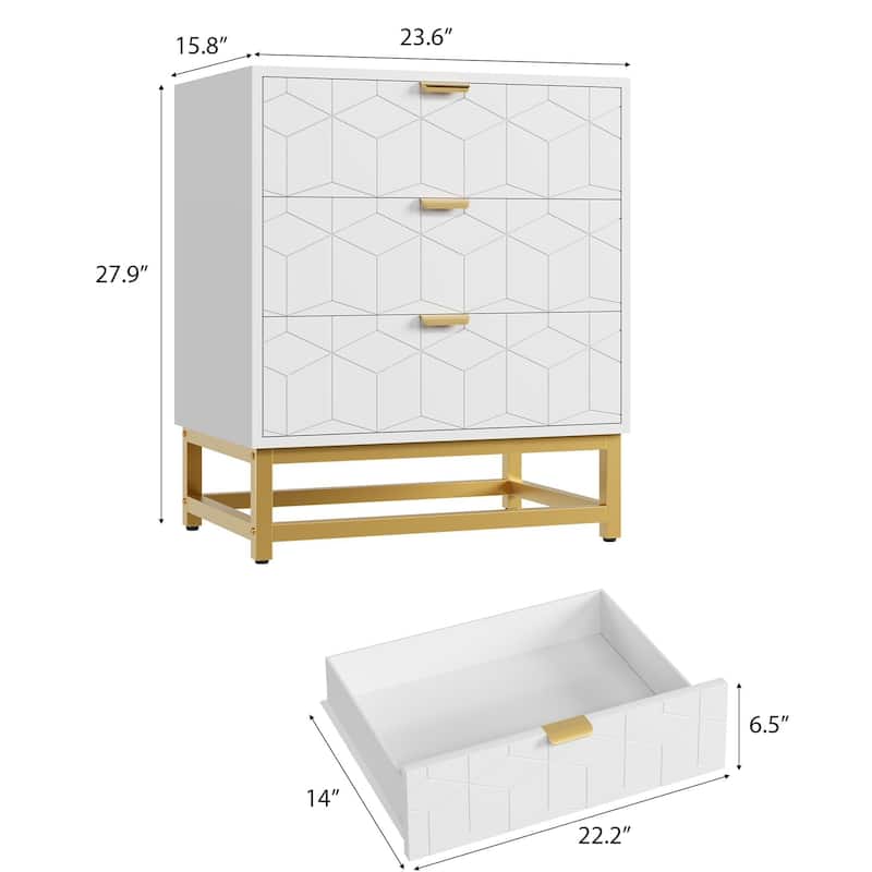 3 Drawer Dresser, with Metal Legs and Gold Handles
