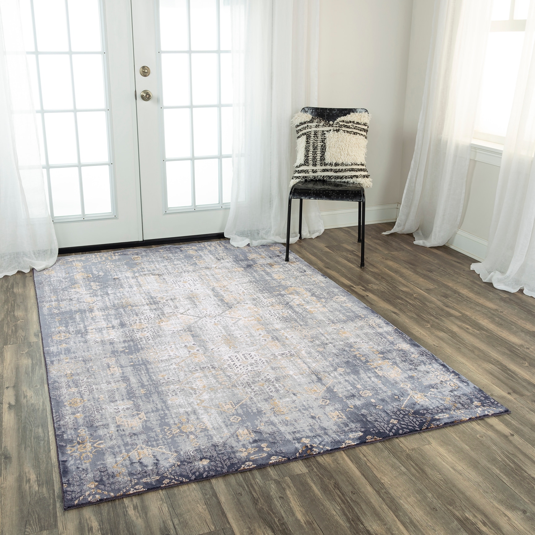 Alora Decor Spring Blue, Silver, Grey, and Gold Modern Rug