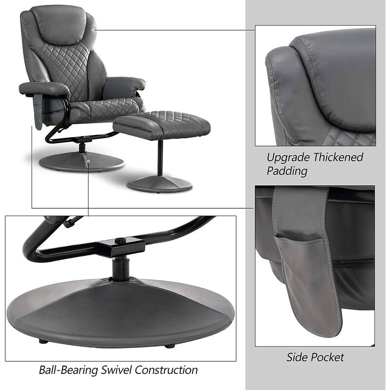 MCombo Faux Leather Swivel Massage Recliner with ottoman