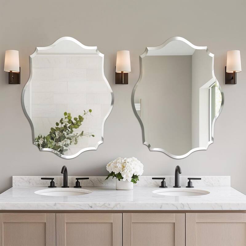 Frameless Bathroom Mirror Wall Mounted Modern Stylish Design with Contemporary Bevelled Edges - 32" L x 24" W Irregular