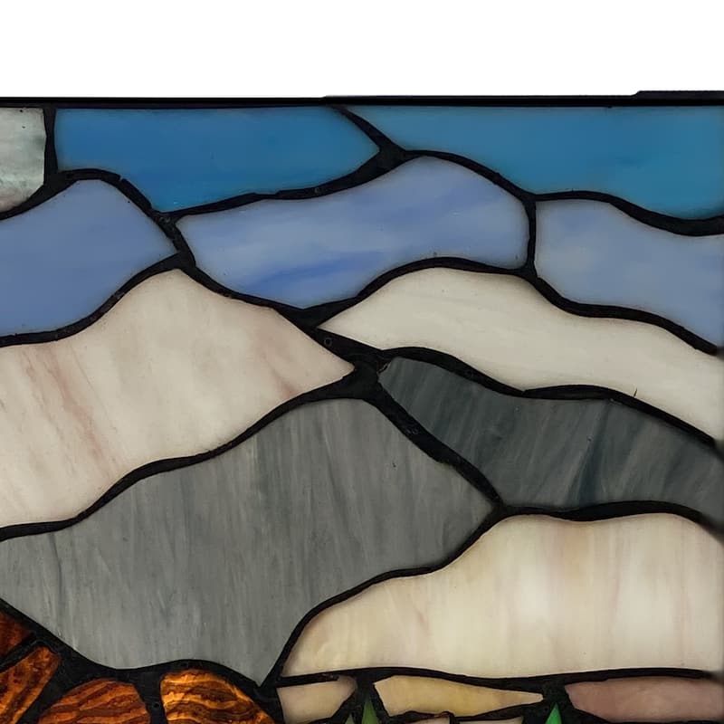 River of Goods Mountainscape Moose River of Goods Brown, Blue and Green Stained Glass Window Panel - 18.25" x 0.25" x 12"