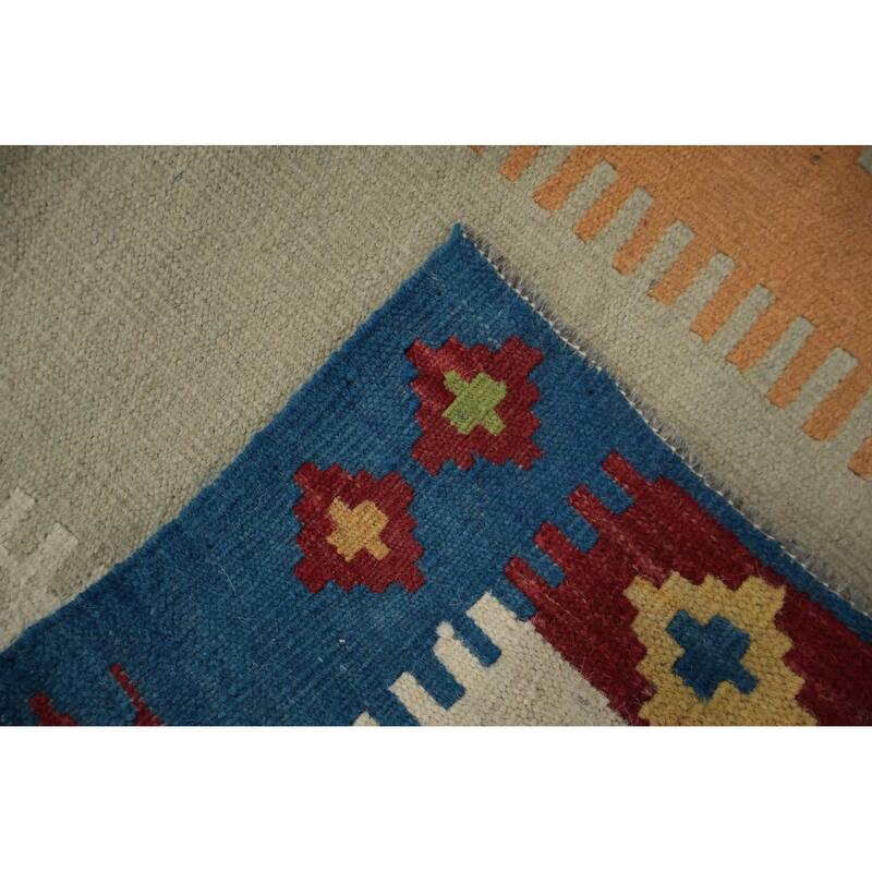 Hand Woven Oriental 100% Wool Carpet Southwestern Tribal Navy Blue & Blues Kilim Area Rug - 9' 11'' X 10' 0''