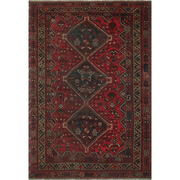 slide 1 of 10, Vintage Distressed Olga Red/Navy Rug - 7'0" x 9'9"