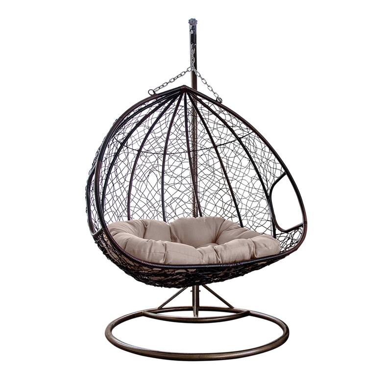 Modern Outdoor 2 Person Wicker Double Hanging Egg Swing Chair