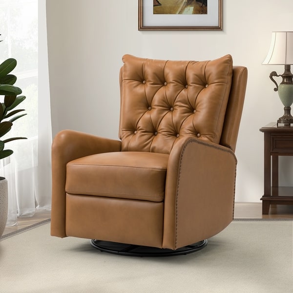 slide 2 of 47, Jordano Genuine Leather Recliner with Metal Base by HULALA HOME CAMEL