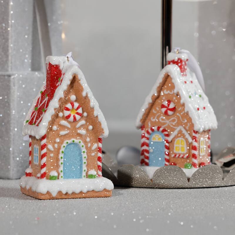 Gingerbread House Christmas Ornaments, 6 Hanging Pieces (3 Sets of 2 Assorted)