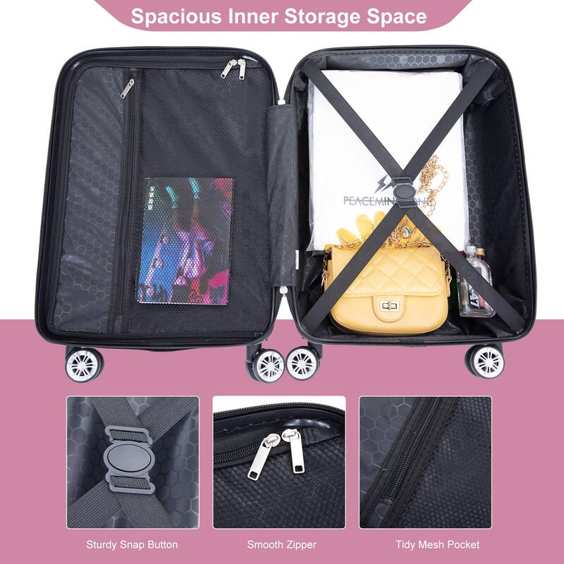 4-piece ABS Lightweight Suitcase Set with 14 inch Makeup Case, Aircraft Wheels (14/20/24/28)