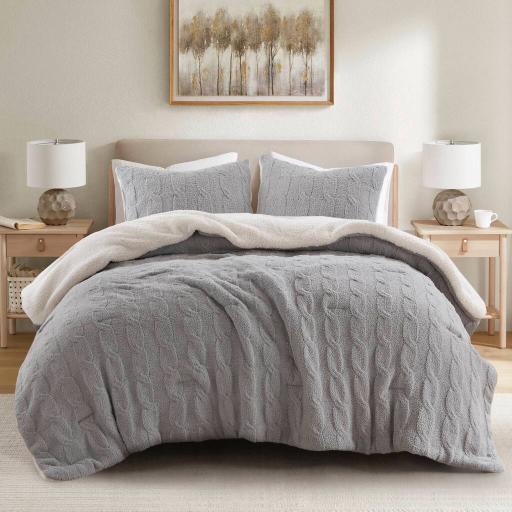 2 Pieces Twin Cable Knit Chenille Comforter Set