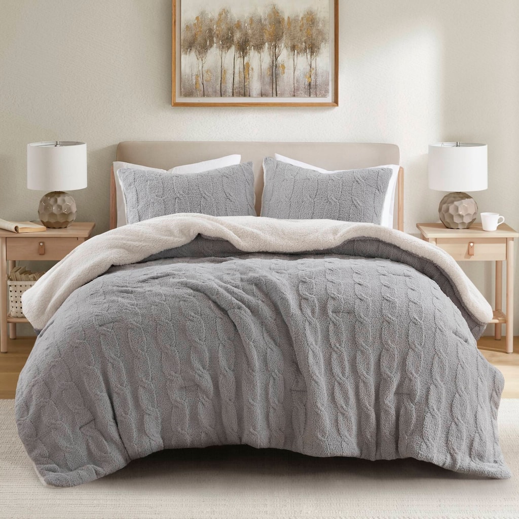 3 Pieces King/Cal King Cable Knit Chenille Comforter Set