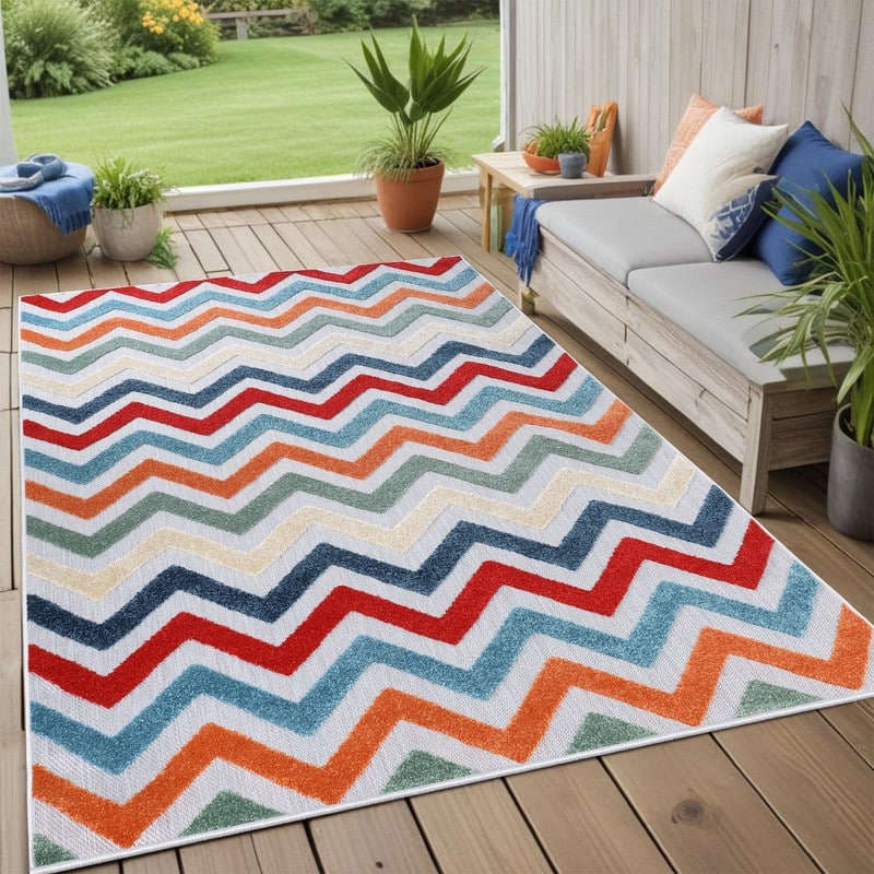 Superior Chevron Zig-Zag Geometric Indoor Outdoor Area Rug
