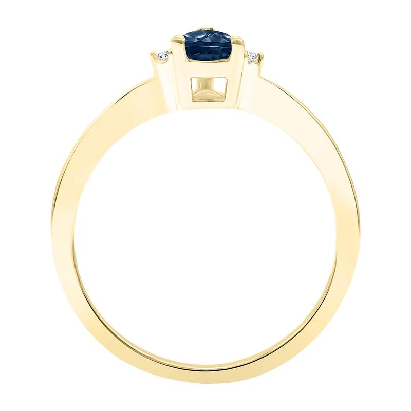Women's Pear Shaped Sapphire and Diamond Classic Band in 10K Yellow Gold