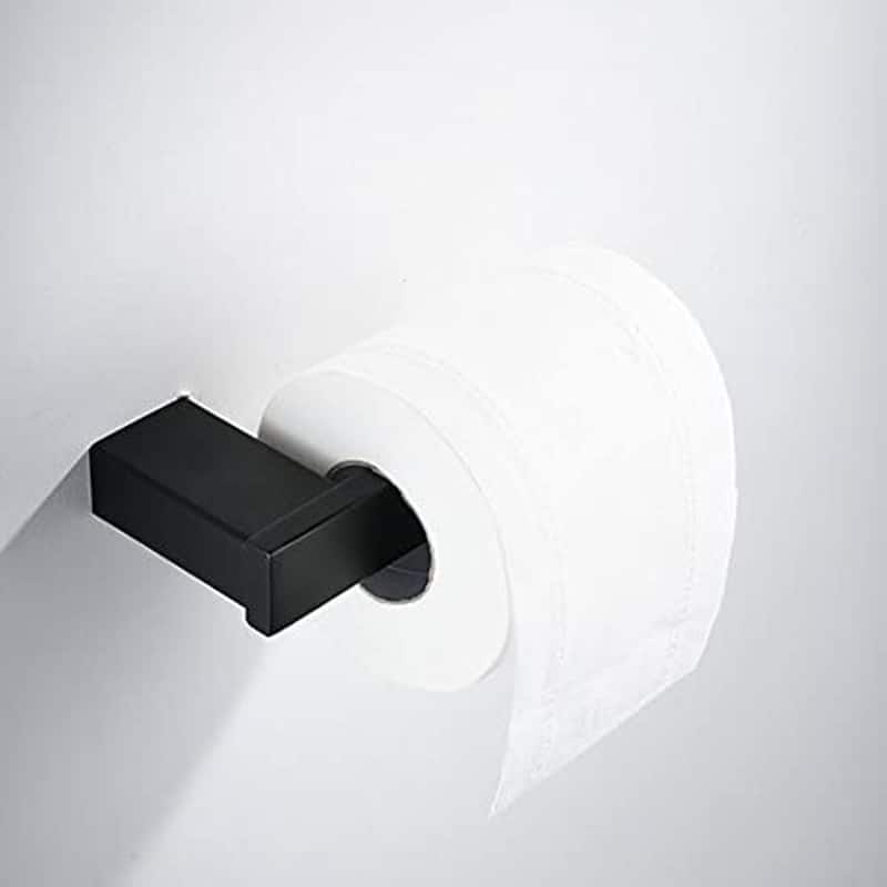 4-Piece Matte Black Bathroom Hardware Set with Toilet Paper Holder and 25.6" Towel Bar in Black