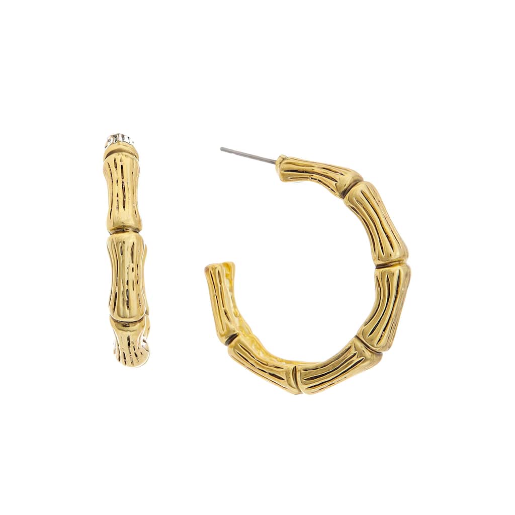 Juvell Gold Plated Brass Bamboo Hoop Earrings - N/A