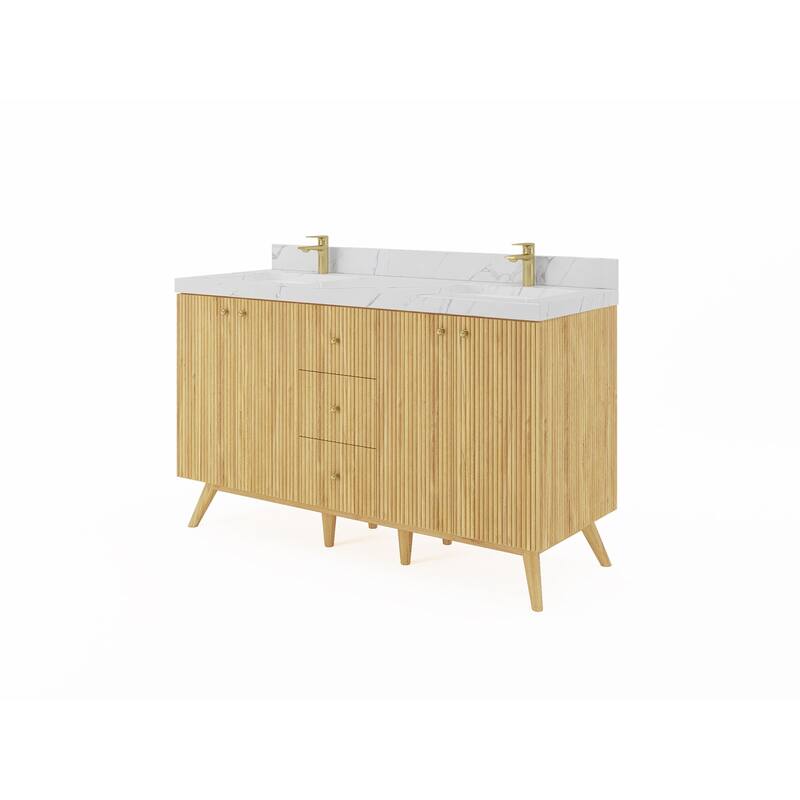 Willow Collections 60 in. W x 22 in. D Pasadena Solid Teak Double Sink Bathroom Vanity with Countertop