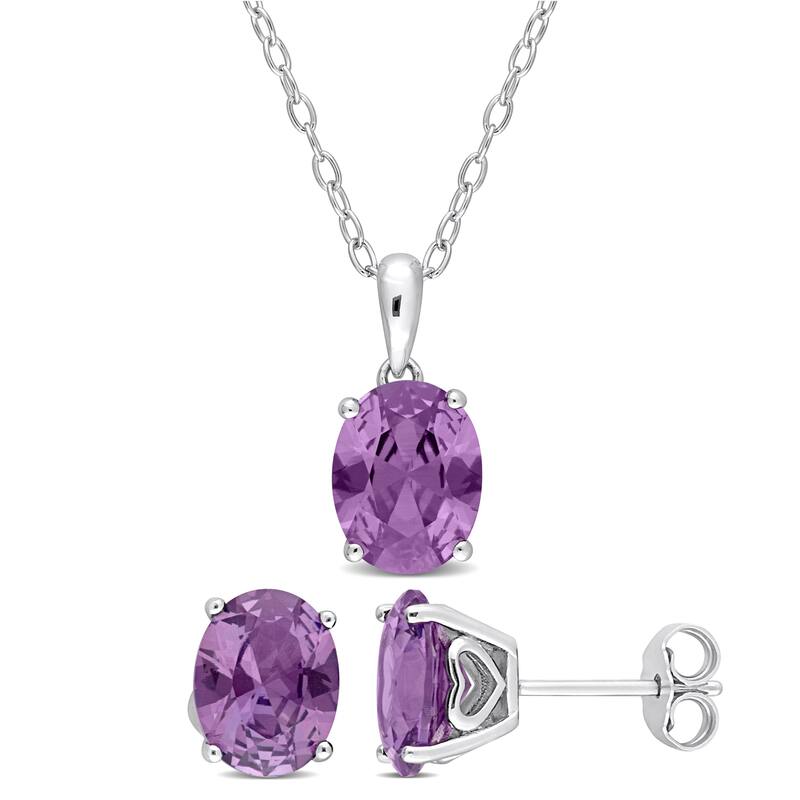 Miadora 7 1/2ct TGW Oval Simulated Alexandrite Set With Chain in Sterling Silver