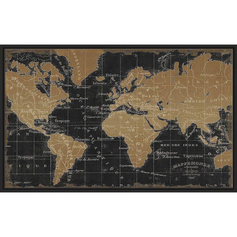 "Mappemonde Borderless Black Gold" Print on Floating Canvas