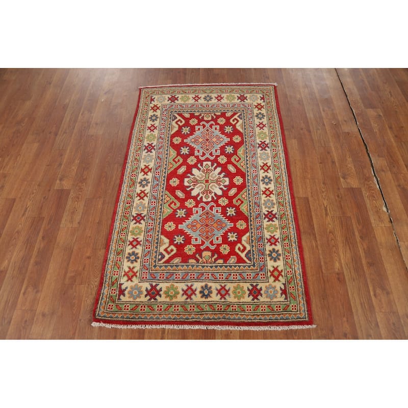 Red Kazak Foyer Rug Traditional Oriental Handmade Wool Carpet - 2'7"x 4'4"
