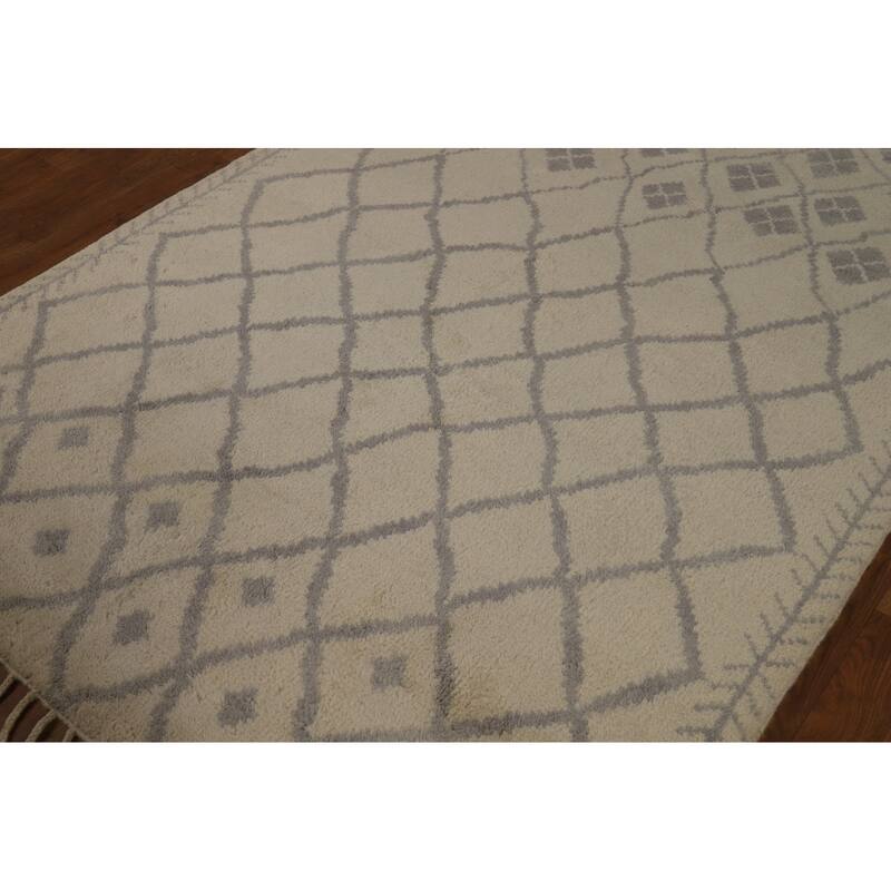 All-Over Trellis Moroccan Oriental Area Rug Hand-Knotted Wool Carpet - 5'0" x 8'1"