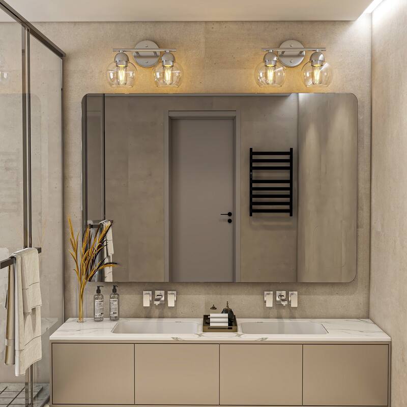 2-Light Dimmable Metal Bathroom Vanity Light Fixture With Glass Shade - Brushed Nickel
