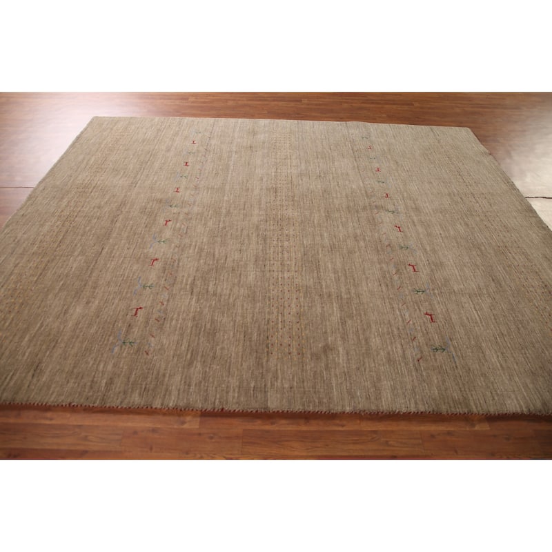 Brown Gabbeh Indian Area Rug Handmade Oriental Wool Carpet - 7'11"x 9'10"