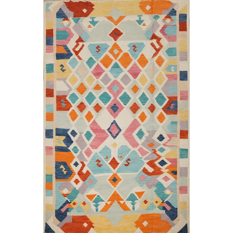 Hand Woven Oriental 100% Wool Carpet Southwestern Tribal Multi-Colored Kilim Area Rug - 9' 9'' X 6' 8''