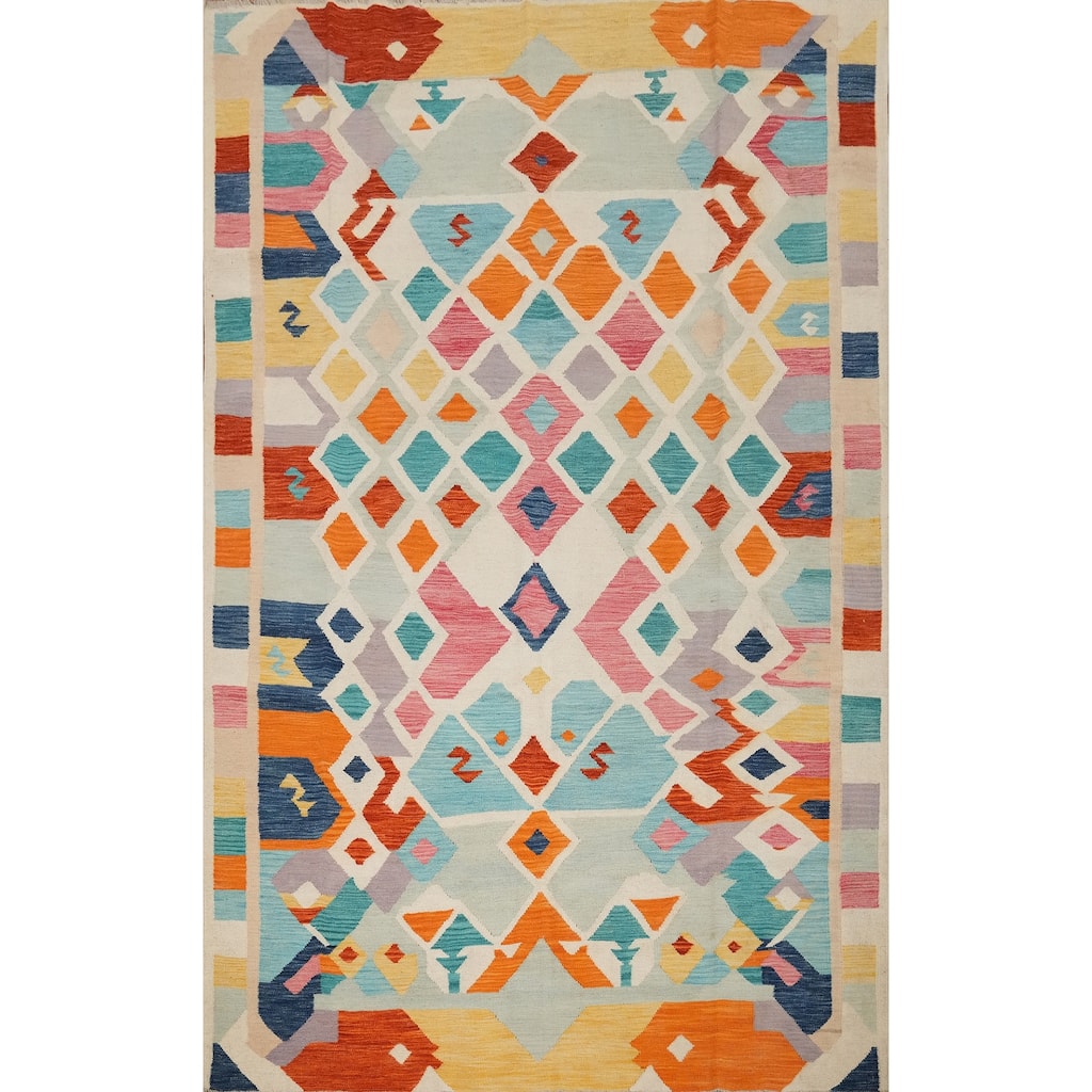 Hand Woven Oriental 100% Wool Carpet Southwestern Tribal Multi-Colored Kilim Area Rug - 9' 9'' X 6' 8''