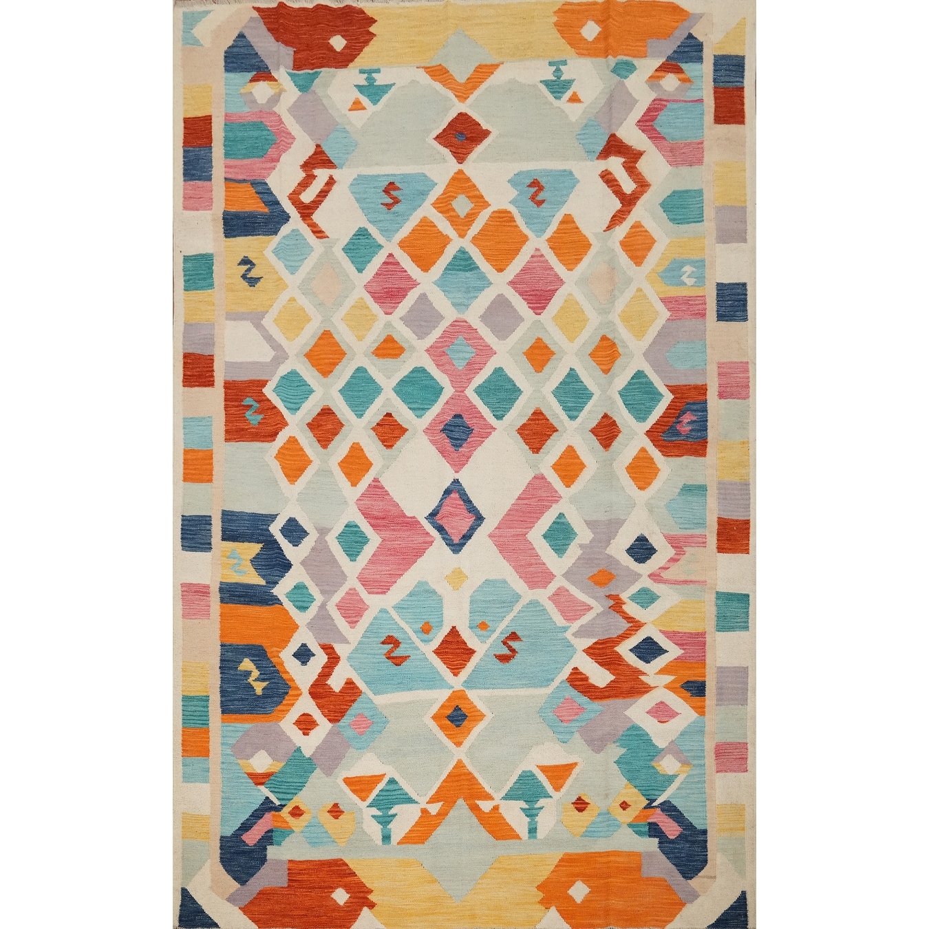 Hand Woven Oriental 100% Wool Carpet Southwestern Tribal Multi-Colored Kilim Area Rug - 9' 9'' X 6' 8''