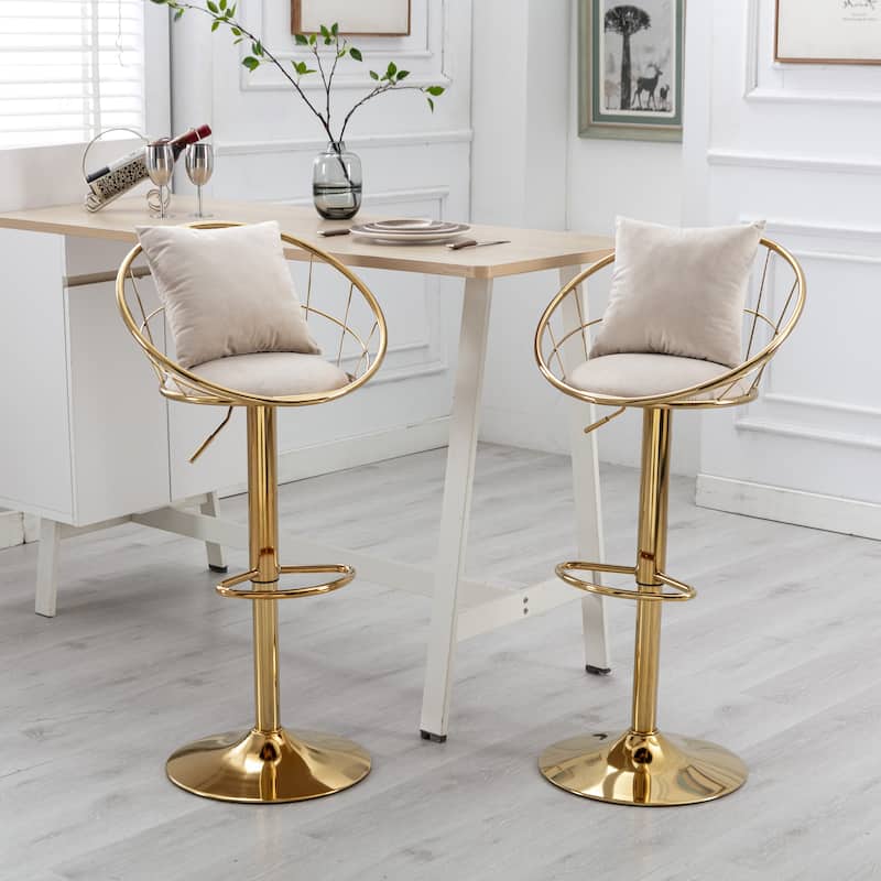 Off White Kitchen Island Bar Stools Velvet Bar Chair 360 Degree Rotation Bar Stools with Adjustable Height Set of 2 - Off White
