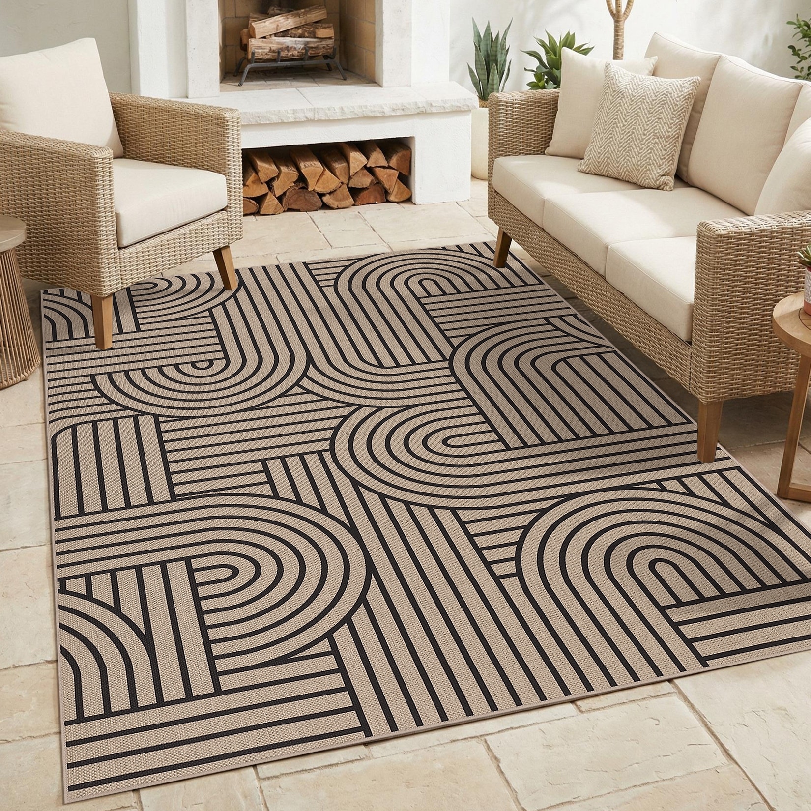 Garvee Modern Curve Stripes Easy Jute Area Rug