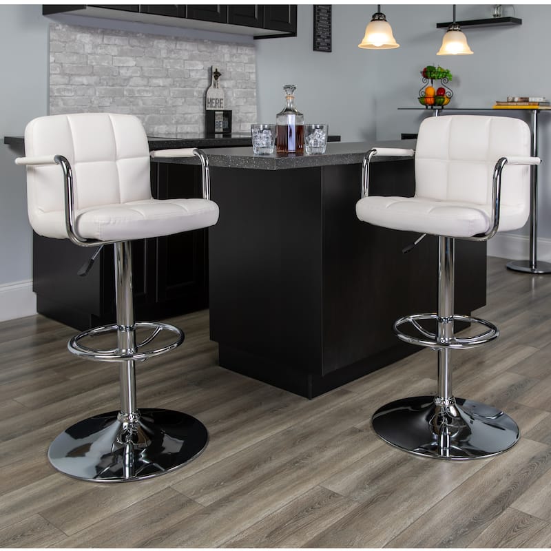 Quilted Vinyl Adjustable Height Barstool with Arms and Chrome Base - 20"W x 18"D x 36.75" - 45.25"H