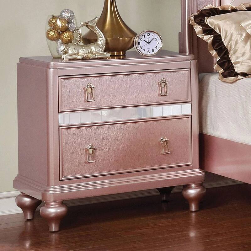 Rose Gold Finish Contemporary Bedroom Furniture Set Padded Bed Nightstand Dresser Mirror Chest
