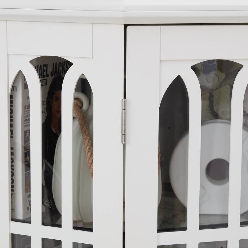 Lighted Corner Curio Cabinet, Wooden Accent Storage Cabinet, Display Cabinet with Tempered Glass Shelves & Mirrored Back