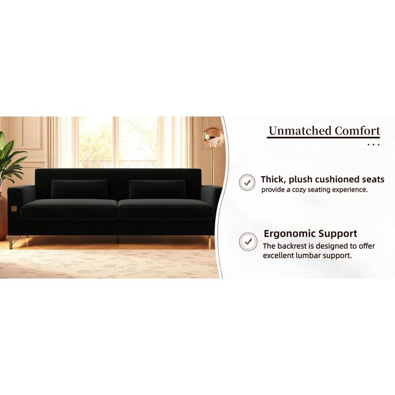 Roomfitters Mid-Century Modern Upholstered Sofa with Gold Metal Legs and Square Arms, Elegant Couch for Living Room