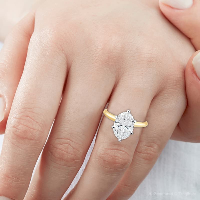 3Ct Oval Certified Diamond Gold Solitaire Engagement Ring Lab Grown
