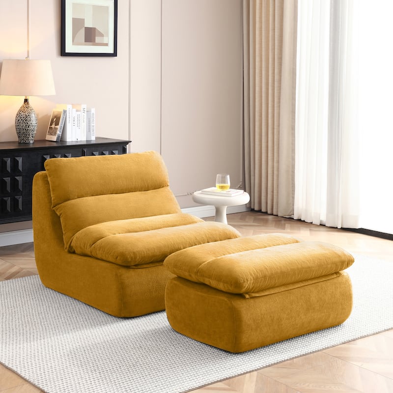 32"Bean Bag Chair with Ottoman, Big Chaise Lounge Chairs for Adults,Tufted Upholstered Lazy Sofa