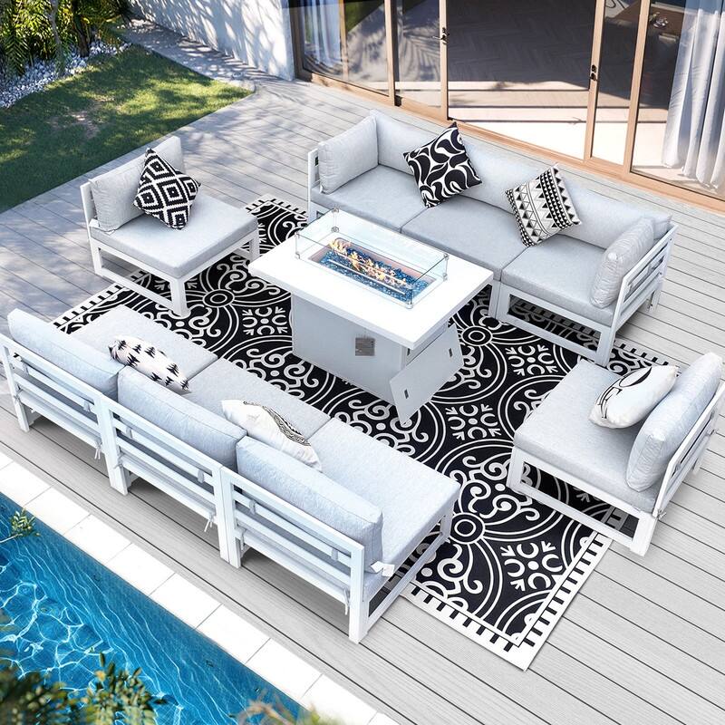 FINCATI Luxury 9-piece Oversized Aluminum Patio Furniture Set with 43'' Fire Pit Table for Outdoors