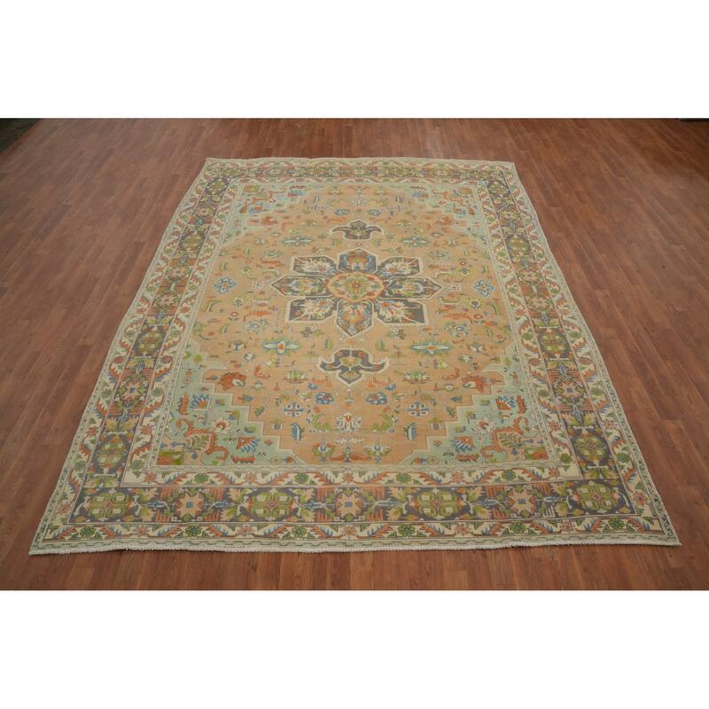 Hand Knotted Oriental 100% Wool Carpet Traditional Floral Oranges & Rust Tabriz Area Rug - 11' 2'' X 8' 3''