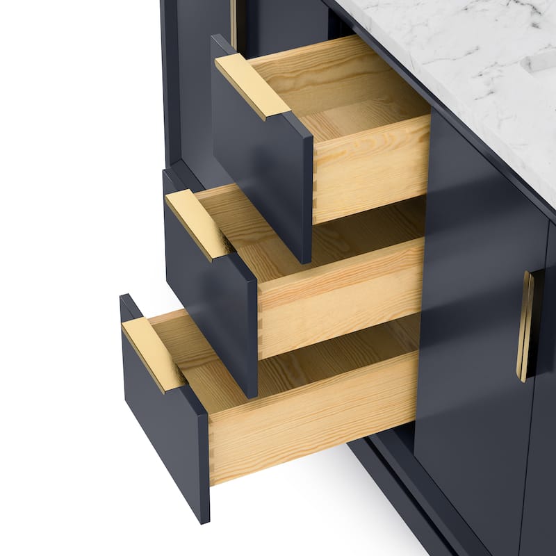 Elizabeth 60-Inch Double Sink Carrara White Marble Vanity With Matching Mirrors