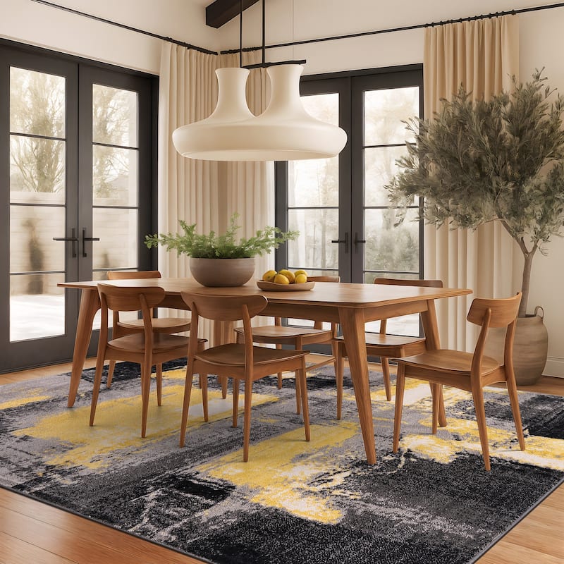 World Rug Gallery Contemporary Abstract Watercolor Yellow Area Rug