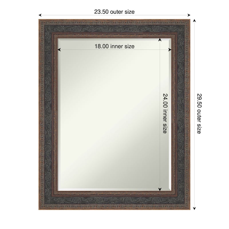 Attic Aged Half-Inch-Bevel Wood Framed Bathroom Vanity Wall Mirror - 24 x 30 in - Attic Aged Bronze