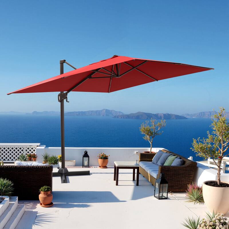 11 x 9 FT Rectangle Outdoor Premium Patio Cantilever Offset Umbrella - Red
