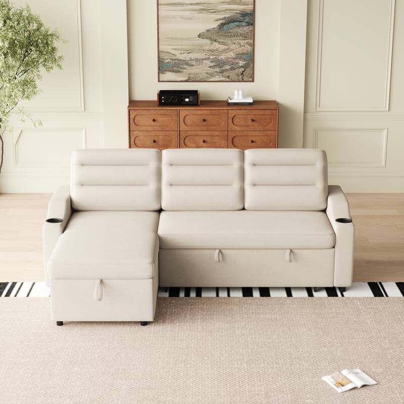 83.5-Inch Convertible Sofa Bed - Stylish Polyester Recliner with Storage for Small Spaces