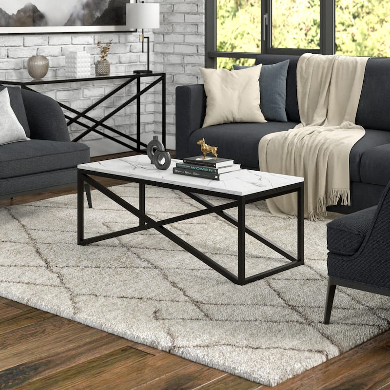 Calix Coffee Table - 46'' Faux Marble Top Blackened Bronze