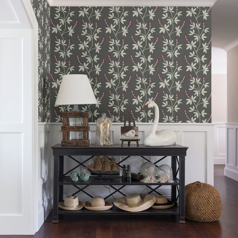 A-Street Prints Linnea Elsa Charcoal Botanical Trail Wallpaper