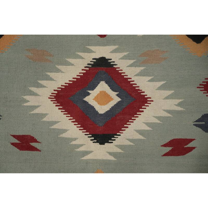 Hand Woven Oriental 100% Wool Carpet Southwestern Tribal Greys & Charcoal Kilim Area Rug - 10' 3'' X 8' 5''