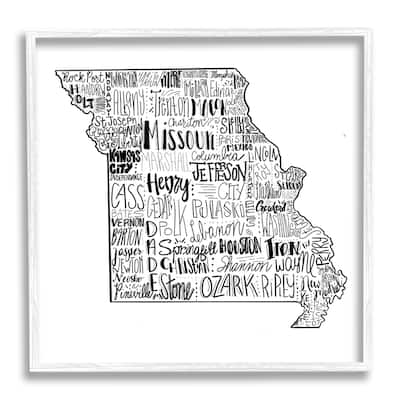 Stupell Various Typography Missouri State Framed Giclee Texturized Wall Art, Design By The Saturday Evening Post