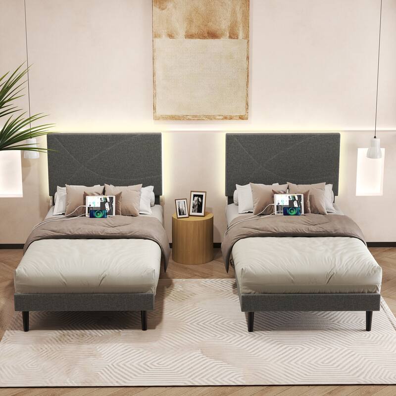 Homy Casa Platform Bed with LED Headboard & Charging Ports