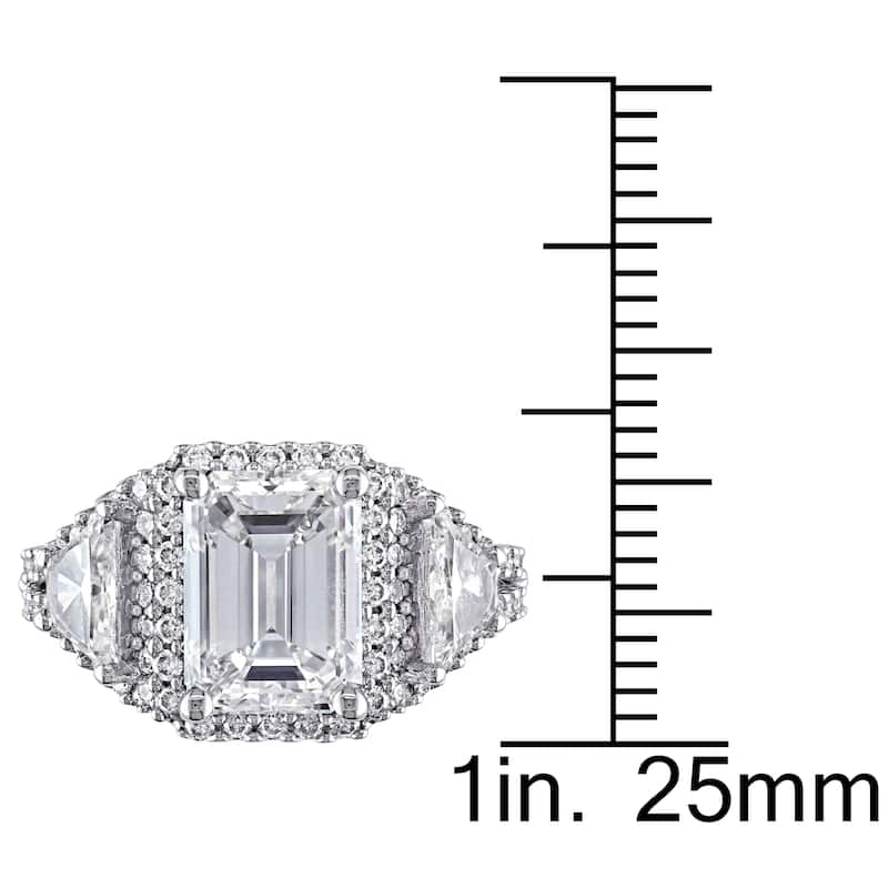 Miadora 3 3/4ct TDW Emerald Cut, Trapezoid and Round Diamond Halo Engagement Ring in 14k White Gold