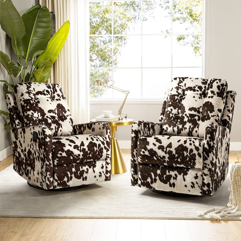Arlette Floral Manual Swivel Recliner with Tufted Back Set of 2 - Brown